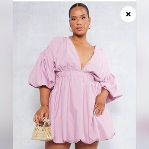 Plus Orange Puff Sleeve Puffball Hem Dress